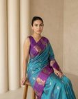Rama Soft Silk Paithani Saree Meenakari Peacock Motifs Zari Woven Swan Pallu Saree With Brocade Blouse