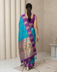 Rama Soft Silk Paithani Saree Meenakari Peacock Motifs Zari Woven Swan Pallu Saree With Brocade Blouse