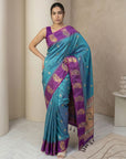 Rama Soft Silk Paithani Saree Meenakari Peacock Motifs Zari Woven Swan Pallu Saree With Brocade Blouse