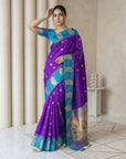 Wine Soft Silk Paithani Saree Meenakari Peacock Motifs Zari Woven Swan Pallu Saree With Brocade Blouse