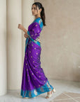 Wine Soft Silk Paithani Saree Meenakari Peacock Motifs Zari Woven Swan Pallu Saree With Brocade Blouse