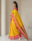 Yellow Soft Silk Paithani Saree Meenakari Peacock Motifs Zari Woven Swan Pallu Saree With Brocade Blouse