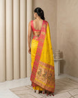 Yellow Soft Silk Paithani Saree Meenakari Peacock Motifs Zari Woven Swan Pallu Saree With Brocade Blouse