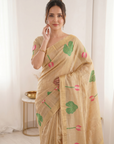Chicko Premium Soft Linen Cotton Saree with Meenakari Lotus Pallu