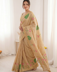 Chicko Premium Soft Linen Cotton Saree with Meenakari Lotus Pallu