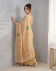 Chicko Premium Soft Linen Cotton Saree with Meenakari Lotus Pallu