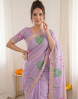Lavender Premium Soft Linen Cotton Saree with Meenakari Lotus Pallu