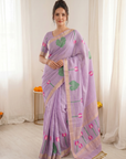 Lavender Premium Soft Linen Cotton Saree with Meenakari Lotus Pallu