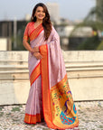 Traditional Paithani Silk Saree with Zari Woven Motifs And Meenakari Peacock Pallu