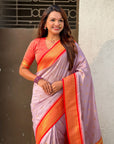 Traditional Paithani Silk Saree with Zari Woven Motifs And Meenakari Peacock Pallu