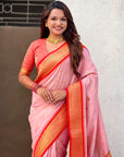Traditional Paithani Silk Saree with Zari Woven Motifs And Meenakari Peacock Pallu