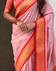 Traditional Paithani Silk Saree with Zari Woven Motifs And Meenakari Peacock Pallu