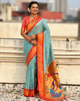 Traditional Paithani Silk Saree with Zari Woven Motifs And Meenakari Peacock Pallu