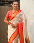 Traditional Paithani Silk Saree with Zari Woven Motifs And Meenakari Peacock Pallu