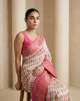 Cream Premium Patola Silk Ikat Meenakari Zari Woven Saree with Contrast Pallu and Brocade Blouse