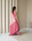 Cream Premium Patola Silk Ikat Meenakari Zari Woven Saree with Contrast Pallu and Brocade Blouse