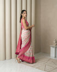 Cream Premium Patola Silk Ikat Meenakari Zari Woven Saree with Contrast Pallu and Brocade Blouse