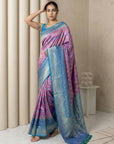 Lavender Premium Patola Silk Ikat Meenakari Zari Woven Saree with Contrast Pallu and Brocade Blouse