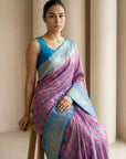 Lavender Premium Patola Silk Ikat Meenakari Zari Woven Saree with Contrast Pallu and Brocade Blouse