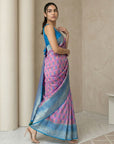 Lavender Premium Patola Silk Ikat Meenakari Zari Woven Saree with Contrast Pallu and Brocade Blouse