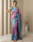 Lavender Premium Patola Silk Ikat Meenakari Zari Woven Saree with Contrast Pallu and Brocade Blouse
