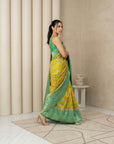 Mehendi Premium Patola Silk Ikat Meenakari Zari Woven Saree with Contrast Pallu and Brocade Blouse