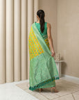 Mehendi Premium Patola Silk Ikat Meenakari Zari Woven Saree with Contrast Pallu and Brocade Blouse