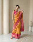 Orange Premium Patola Silk Ikat Meenakari Zari Woven Saree with Contrast Pallu and Brocade Blouse