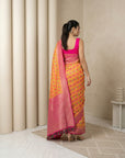 Orange Premium Patola Silk Ikat Meenakari Zari Woven Saree with Contrast Pallu and Brocade Blouse