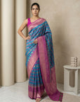 Rama Premium Patola Silk Ikat Meenakari Zari Woven Saree with Contrast Pallu and Brocade Blouse