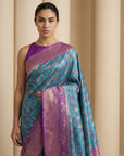 Sky Premium Patola Silk Ikat Meenakari Zari Woven Saree with Contrast Pallu and Brocade Blouse