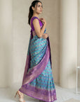 Sky Premium Patola Silk Ikat Meenakari Zari Woven Saree with Contrast Pallu and Brocade Blouse