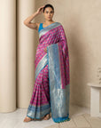 Wine Premium Patola Silk Ikat Meenakari Zari Woven Saree with Contrast Pallu and Brocade Blouse