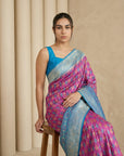 Wine Premium Patola Silk Ikat Meenakari Zari Woven Saree with Contrast Pallu and Brocade Blouse