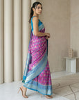 Wine Premium Patola Silk Ikat Meenakari Zari Woven Saree with Contrast Pallu and Brocade Blouse