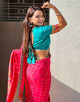 Pink Pure Viscose Silk Meenakari Zari Motif Saree with Folk Art Pallu and Brocade Blouse