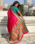 Pink Pure Viscose Silk Meenakari Zari Motif Saree with Folk Art Pallu and Brocade Blouse