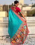 Rama Pure Viscose Silk Meenakari Zari Motif Saree with Folk Art Pallu and Brocade Blouse