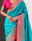 Rama Pure Viscose Silk Meenakari Zari Motif Saree with Folk Art Pallu and Brocade Blouse