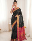 Black Premium Soft Silk Saree Designer Party Wear Saree With Gold Zari Peacock Motifs Meenakari Pallu Wedding Festive Saree