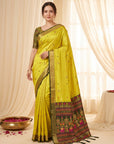 Mehendi Premium Soft Silk Saree Designer Party Wear Saree With Gold Zari Peacock Motifs Meenakari Pallu Wedding Festive Saree