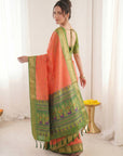 Peach Premium Soft Silk Saree Designer Party Wear Saree With Gold Zari Peacock Motifs Meenakari Pallu Wedding Festive Saree