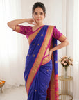 Violet Premium Soft Silk Saree Designer Party Wear Saree With Gold Zari Peacock Motifs Meenakari Pallu Wedding Festive Saree