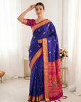 Violet Premium Soft Silk Saree Designer Party Wear Saree With Gold Zari Peacock Motifs Meenakari Pallu Wedding Festive Saree