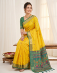 Yellow Premium Soft Silk Saree Designer Party Wear Saree With Gold Zari Peacock Motifs Meenakari Pallu Wedding Festive Saree