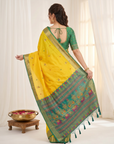 Yellow Premium Soft Silk Saree Designer Party Wear Saree With Gold Zari Peacock Motifs Meenakari Pallu Wedding Festive Saree
