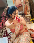 Peach Assam Silk Floral Printed Saree with Zari Woven Border