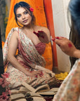 Peach Assam Silk Floral Printed Saree with Zari Woven Border