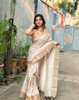Mehendi Assam Silk Floral Printed Saree with Zari Woven Border