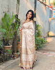 Mehendi Assam Silk Floral Printed Saree with Zari Woven Border